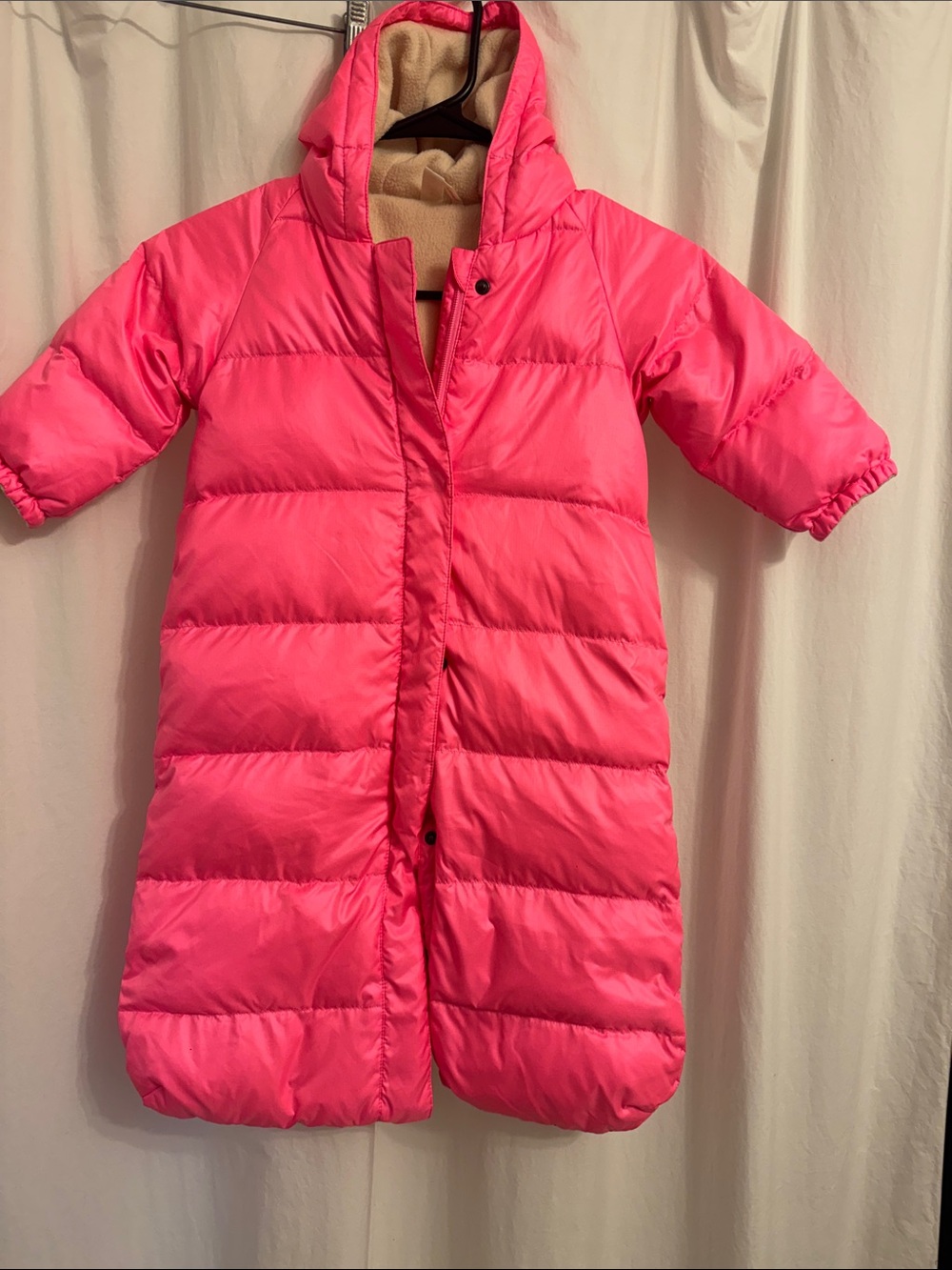 J crew kids  Bright Pink  warm  onsie coat with Hood. 6-12 mos